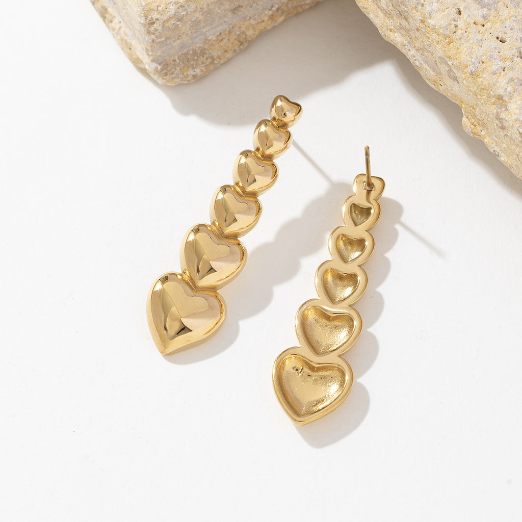 18K gold stainless steel long heart-shaped earrings