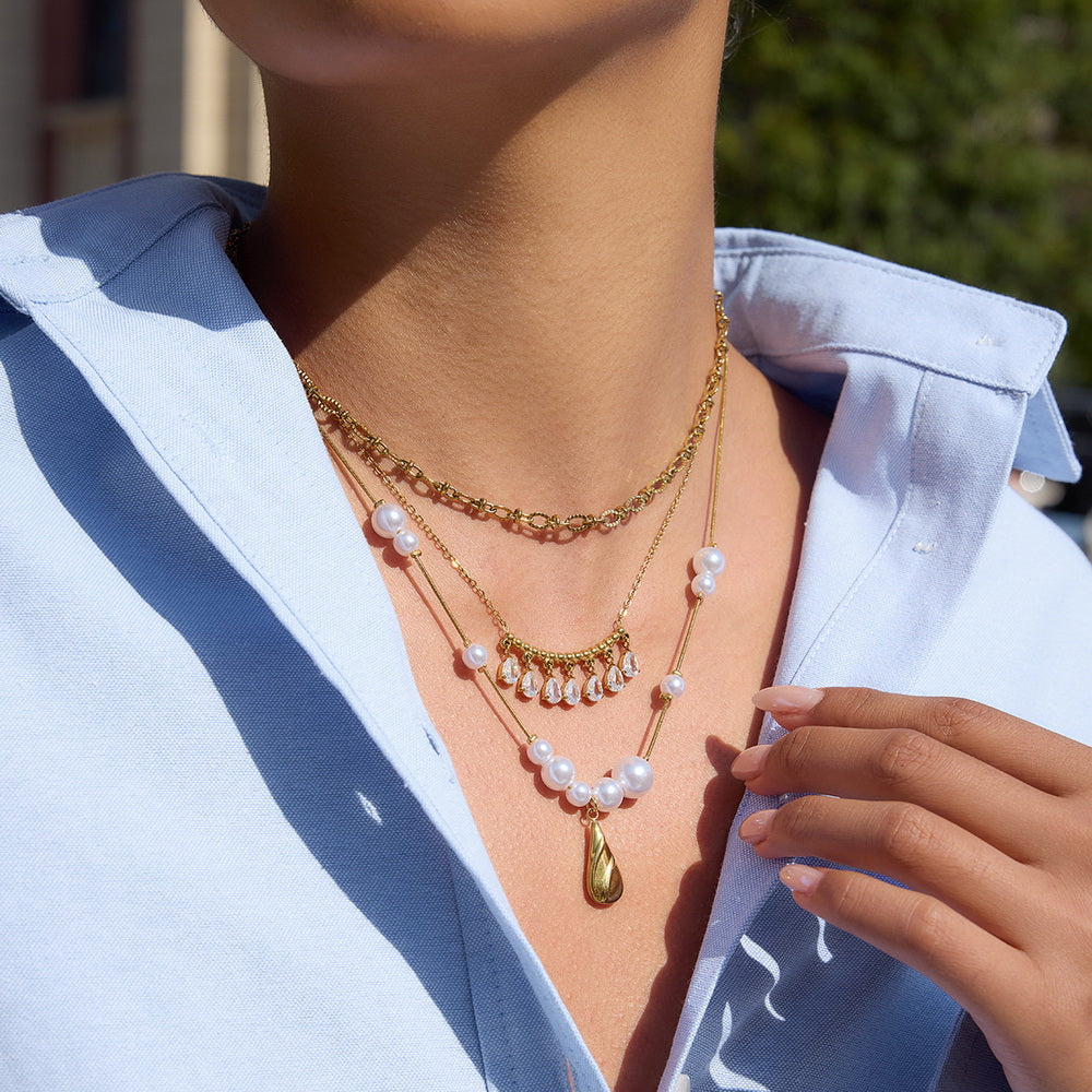 Stainless steel water drop pendant pearl imitation necklace