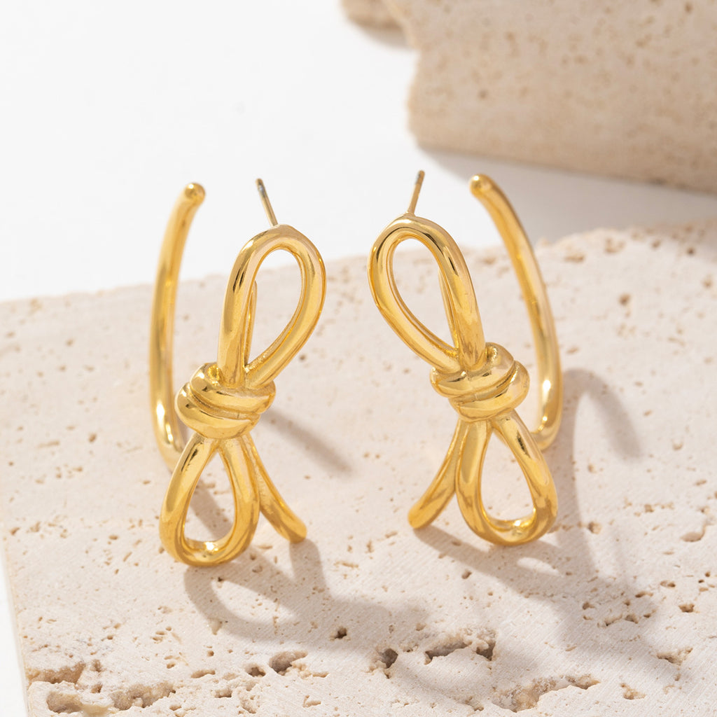 Stainless steel gold-plated C-shaped bow earrings