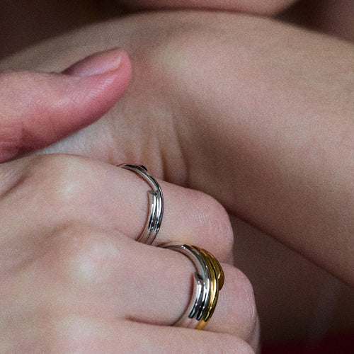 Stainless steel golden steel color two-tone ring