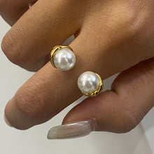 Load image into Gallery viewer, 18K gold imitation pearl stainless steel open ring