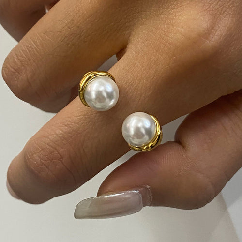 18K gold imitation pearl stainless steel open ring