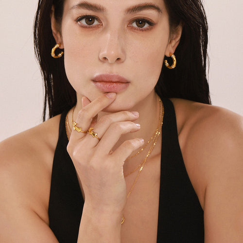 Stainless steel gold-plated tulip flower opening ring