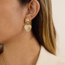 Load image into Gallery viewer, Golden stainless steel pearl heart-shaped rhinestone pendant earrings