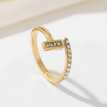 Load image into Gallery viewer, Stainless steel slightly set zircon T-shaped opening ring