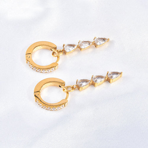 Stainless steel water drop zircon earrings