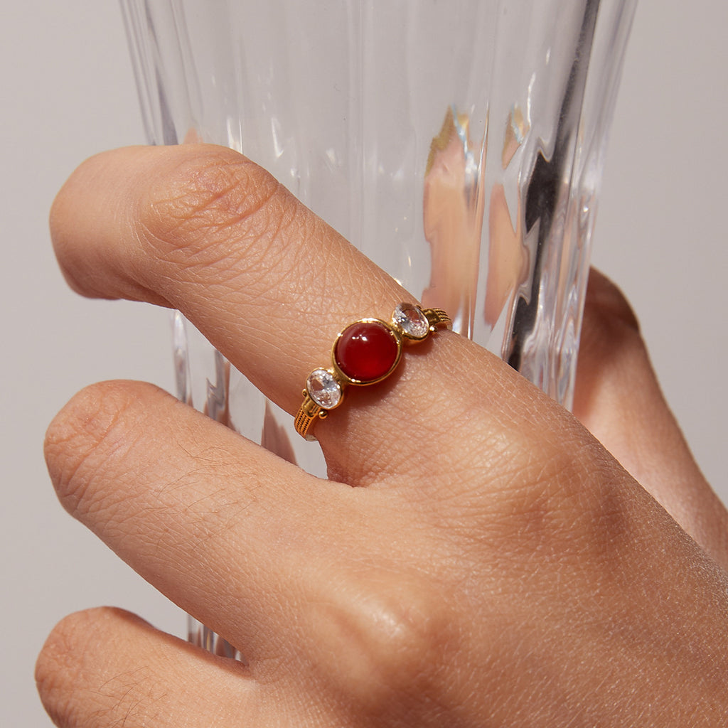 Stainless steel red agate ring
