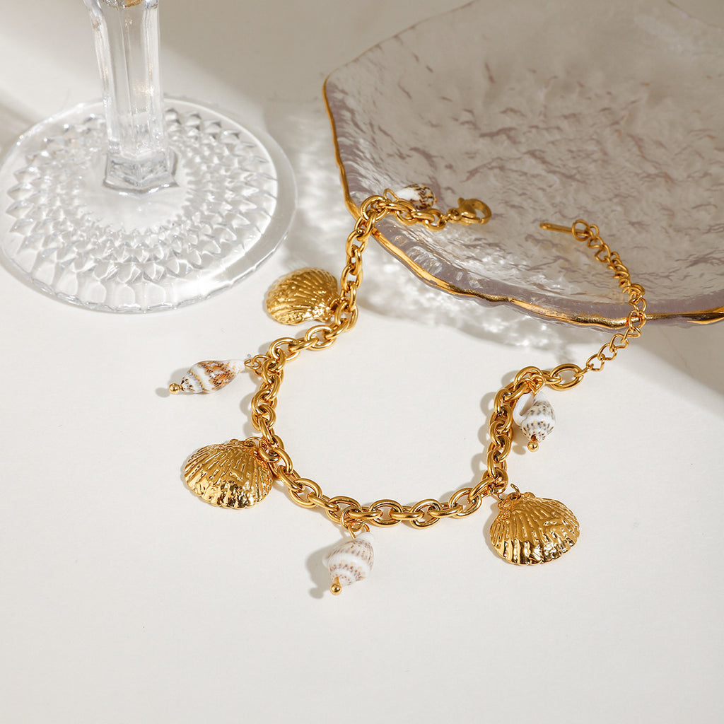 18K gold stainless steel conch shell pendant bracelet