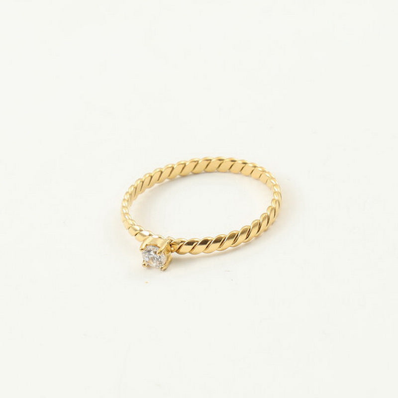 18K gold flat twisted fine diamond ring