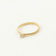 Load image into Gallery viewer, 18K gold flat twisted fine diamond ring