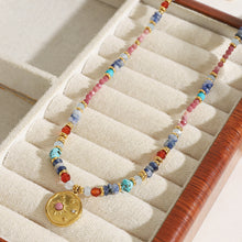Load image into Gallery viewer, Sunflower pendant natural stone beaded necklace