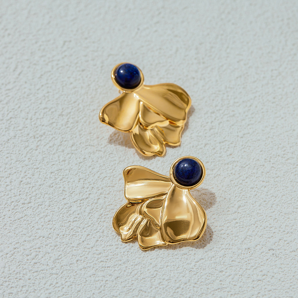 Lapis lazuli stainless steel flower stud earrings