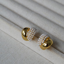 Load image into Gallery viewer, Double C-cross brass gold-plated earrings set with imitation pearl 925 silver needle