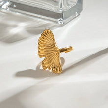 Load image into Gallery viewer, Golden stainless steel ginkgo leaf open ring