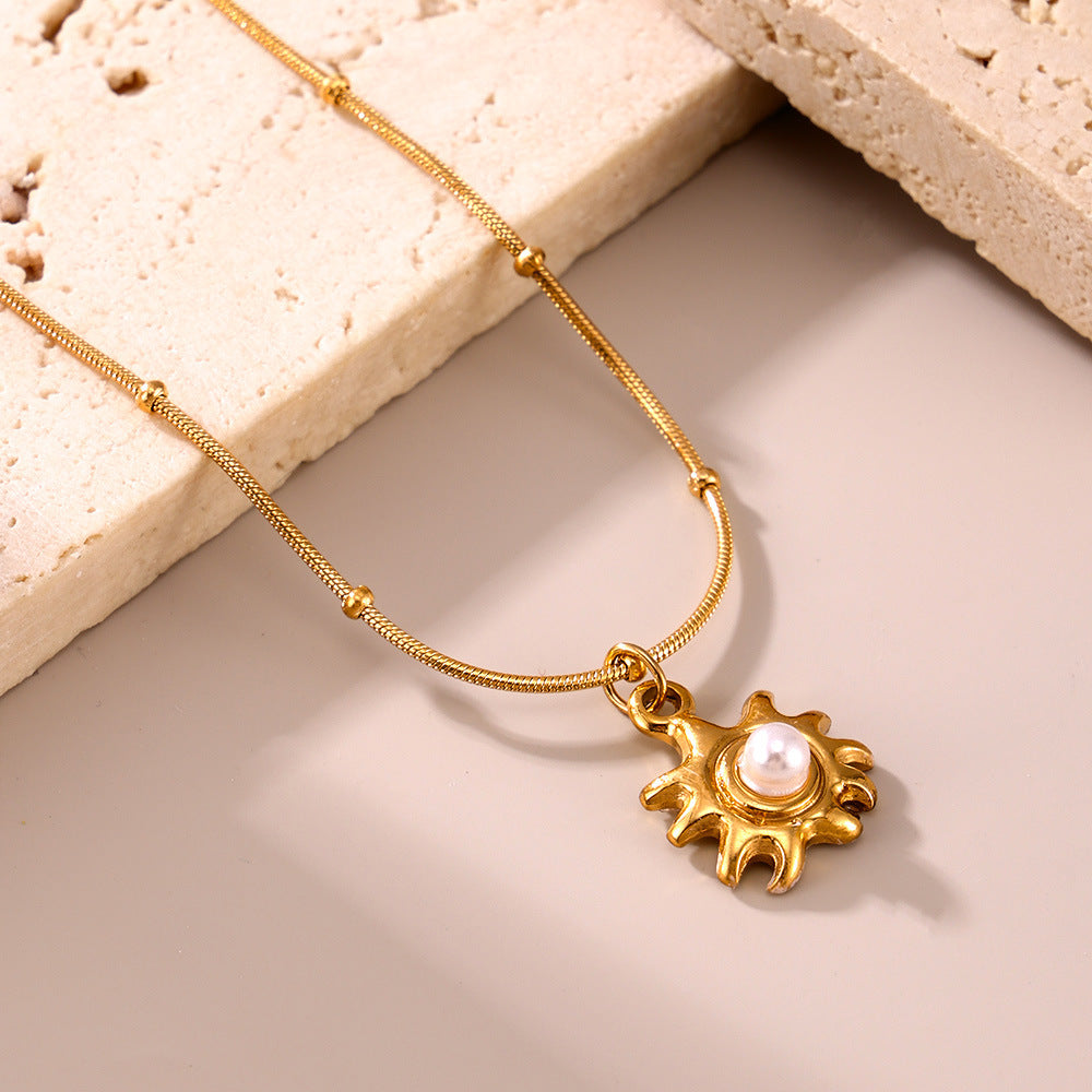 Stainless steel 18K real gold sunflower beaker necklace collarbone chain
