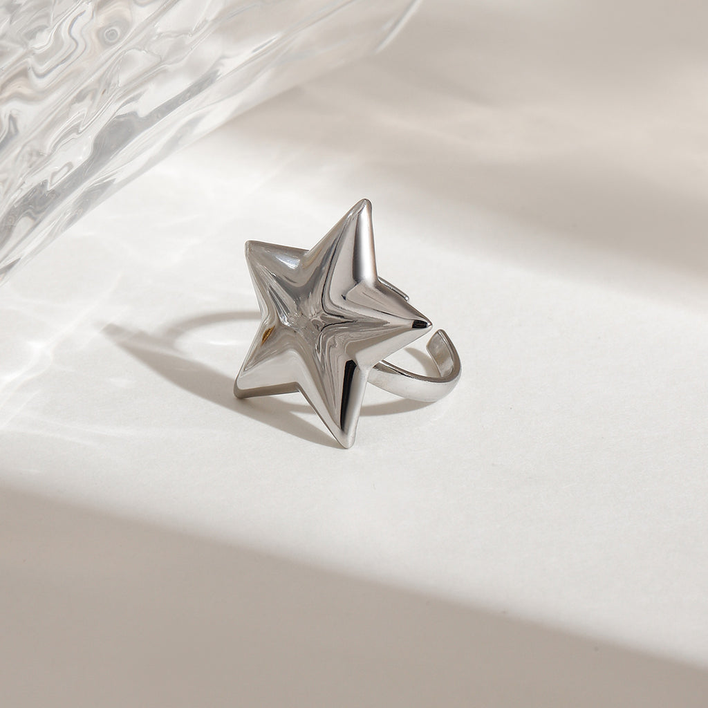 Stainless steel five-pointed star smooth open ring