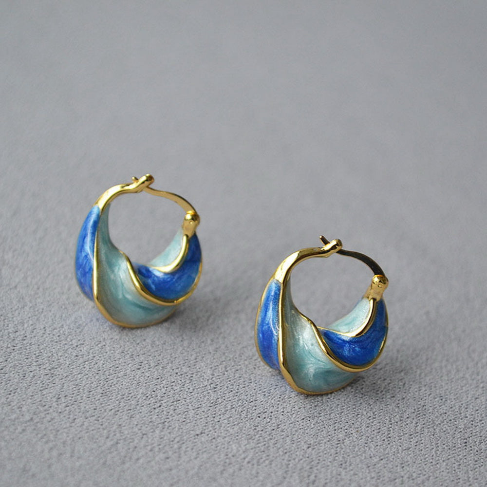 Handmade blue pearlescent enamel earrings