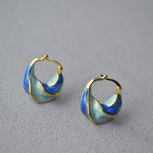 Load image into Gallery viewer, Handmade blue pearlescent enamel earrings