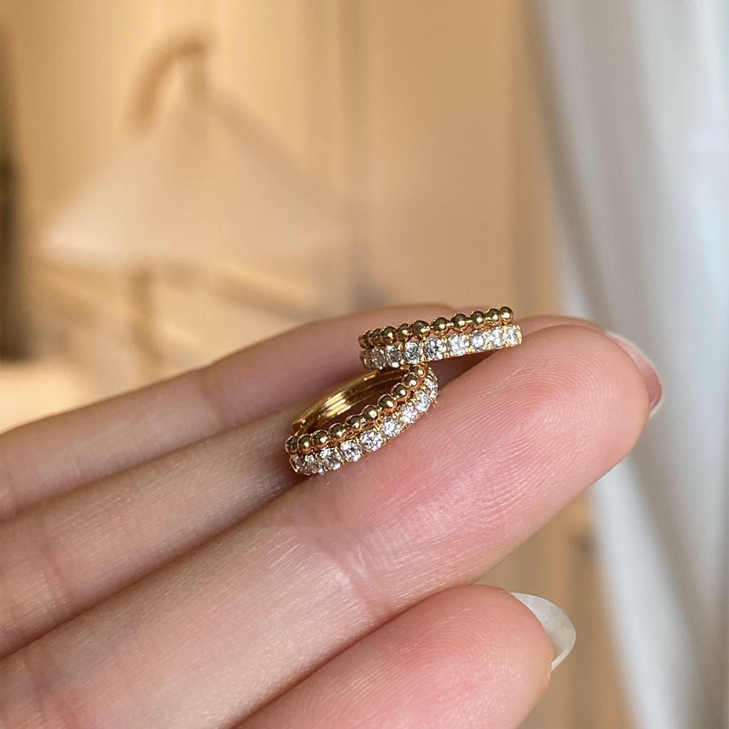 18K gold copper micro-inlaid white zirconium bead bead arrangement diamond ear buckle earrings