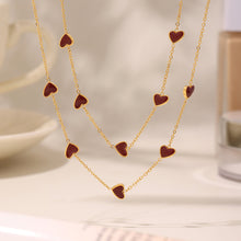 Load image into Gallery viewer, Stainless steel gold-plated wine red enamel oil dripping heart necklace collarbone chain