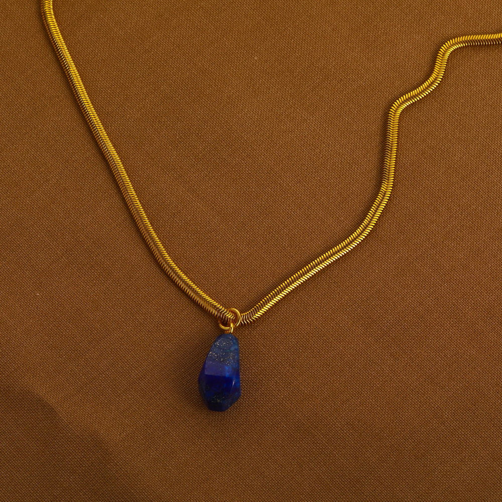 18K gold stainless steel natural stone lapis lazuli pendant necklace