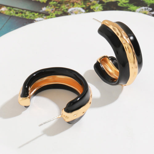 Double-color enamel drop glaze C-shaped ear rings