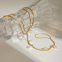 Load image into Gallery viewer, 18K gold stainless steel white lily pearl zircon double toe chain