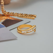 Load image into Gallery viewer, 18K gold stainless steel square zircon irregular opening ring