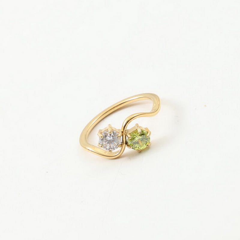 White zircon and green zircon double-piece ring