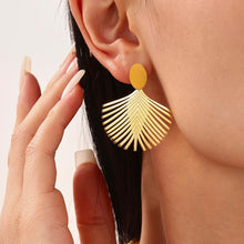 Load image into Gallery viewer, Golden stainless steel ocean beach leaf tree texture earrings