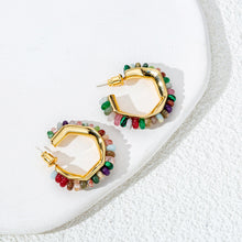 Load image into Gallery viewer, Colored natural stone beaded C-shaped earrings