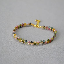 Load image into Gallery viewer, Colorful tourmaline natural stone woven flower beaded bracelet