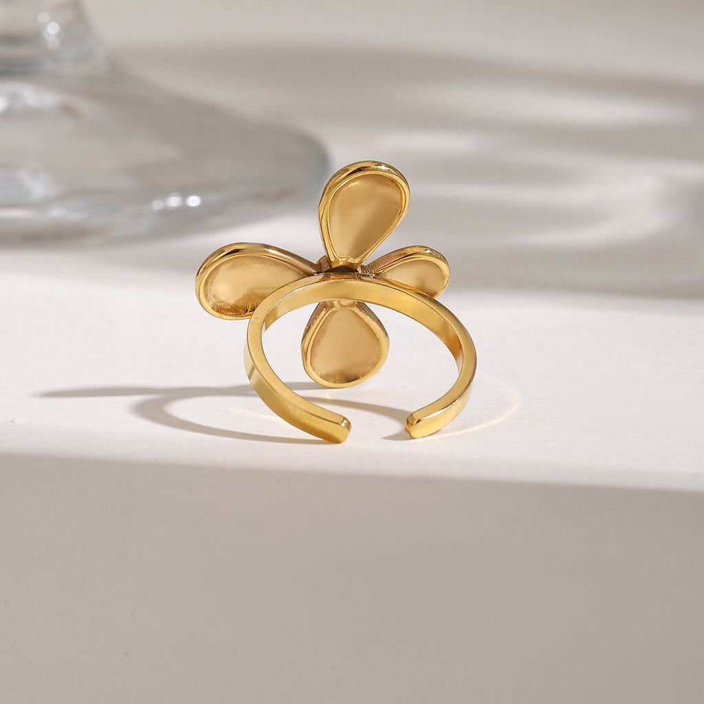 18K gold stainless steel smooth flower four-petal flower opening ring