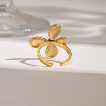 Load image into Gallery viewer, 18K gold stainless steel smooth flower four-petal flower opening ring