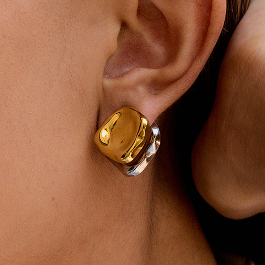 Stainless steel gold and silver color-matched earrings