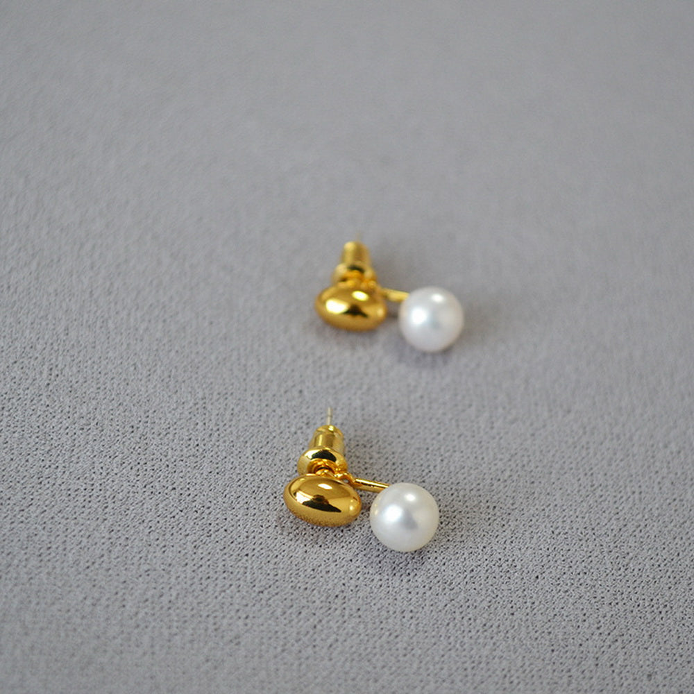 Brass gold-plated small gold bean freshwater pearl 925 silver needle earrings