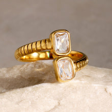 Load image into Gallery viewer, Golden stainless steel zircon open ring