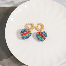 Load image into Gallery viewer, Diamond-encrusted three-dimensional heart pendant earrings