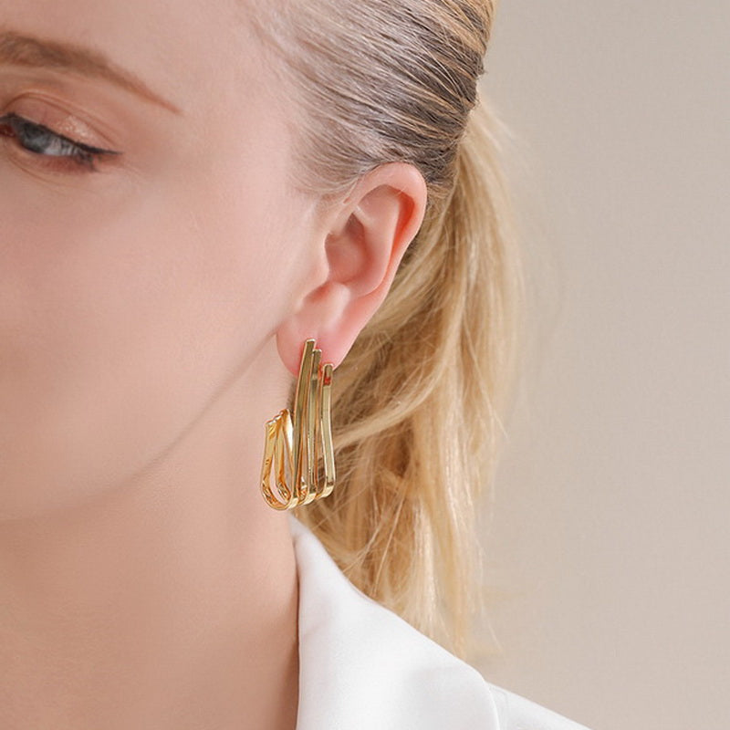 925 silver needle geometric metal irregular earrings