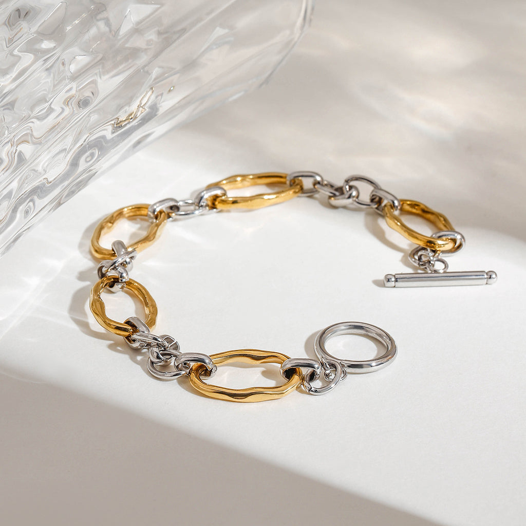 Stainless steel gold and silver color-matched bracelet
