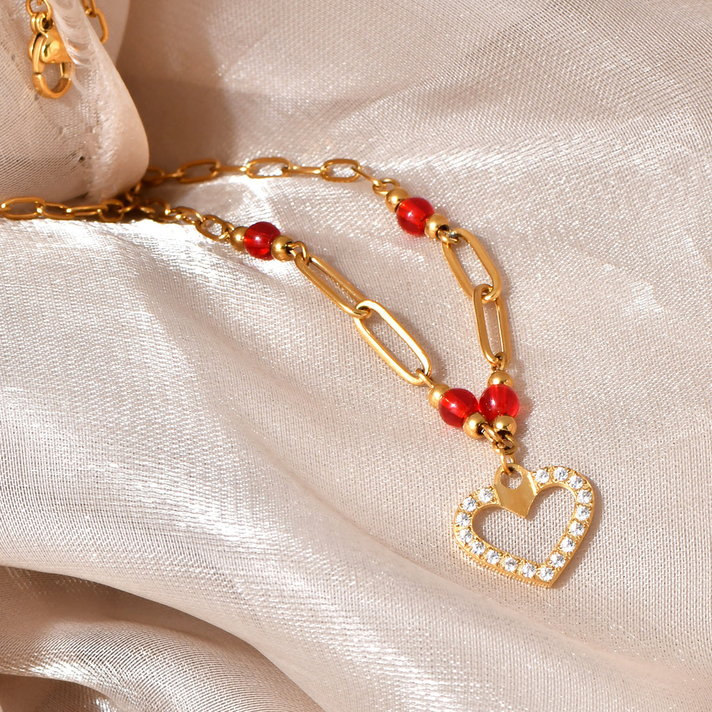 18K gold stainless steel chain spliced heart-shaped pendant necklace