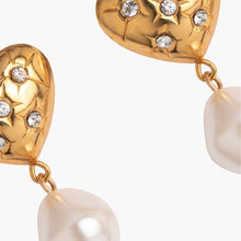 Load image into Gallery viewer, Stainless steel heart-shaped pearl zircon earrings
