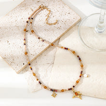 Load image into Gallery viewer, Colored natural stone beaded starburst pendant necklace