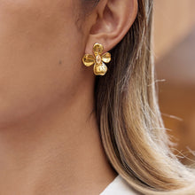 Load image into Gallery viewer, Golden stainless steel flower zircon earrings