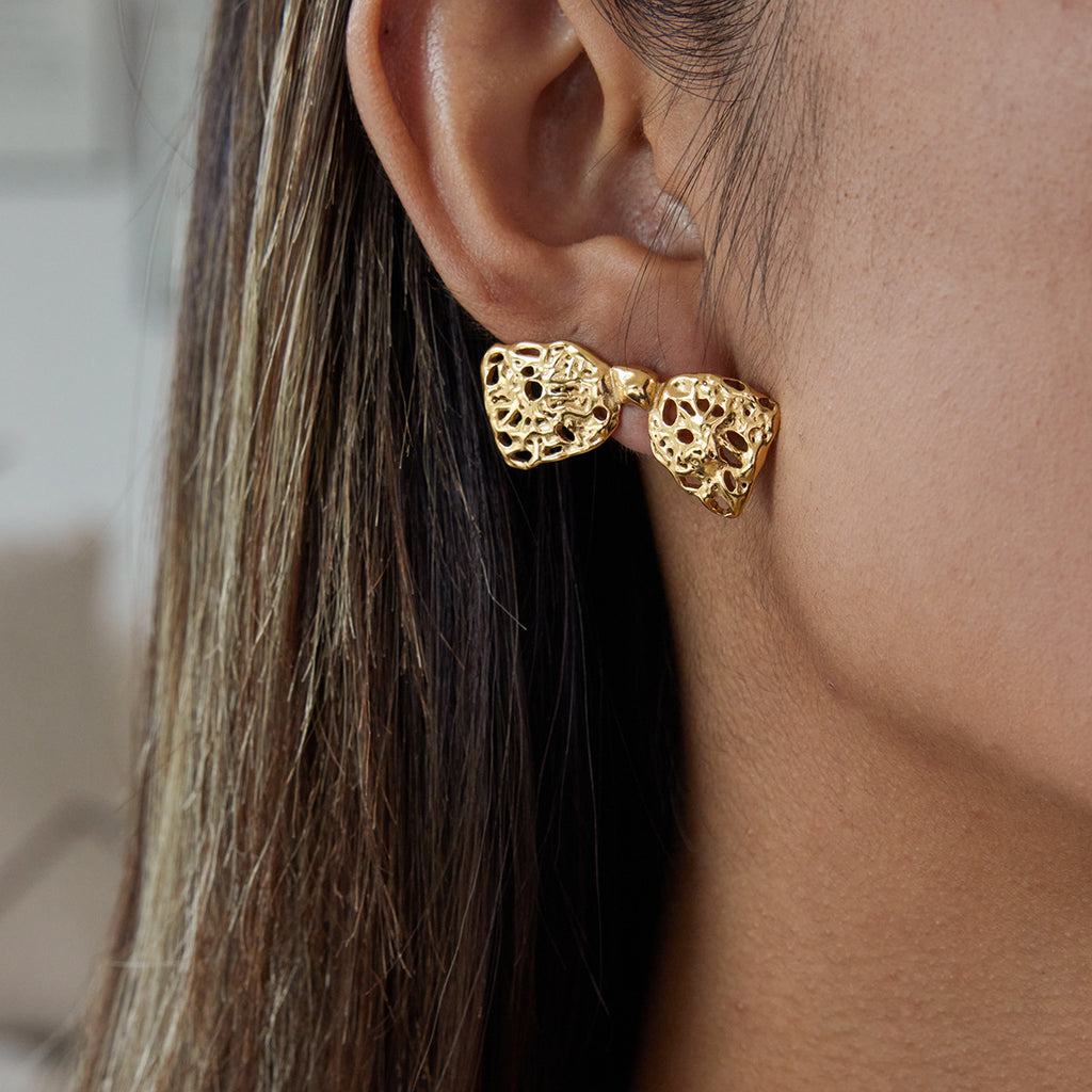 18K gold stainless steel bow stud earrings