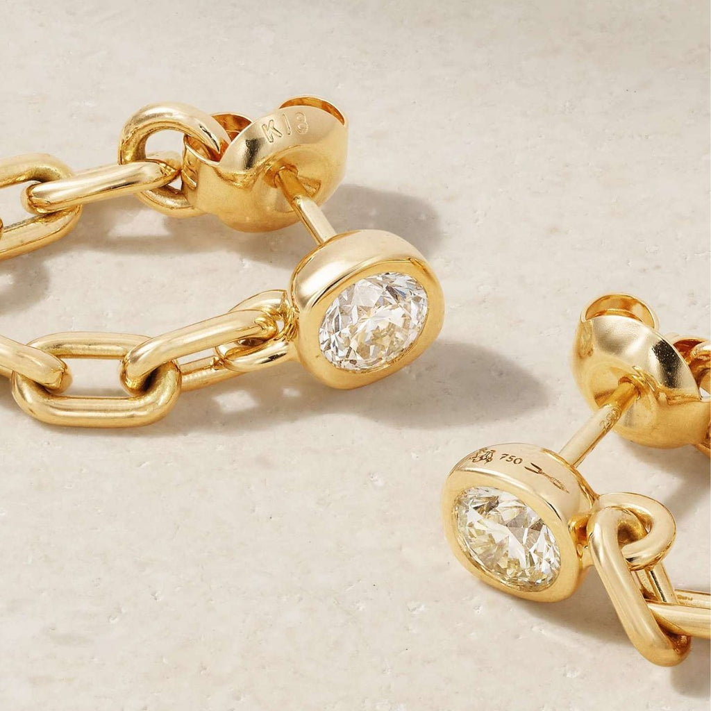 18K gold stainless steel chain zircon earrings