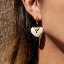 Load image into Gallery viewer, Heart-shaped resin pearl pendant stainless steel earrings