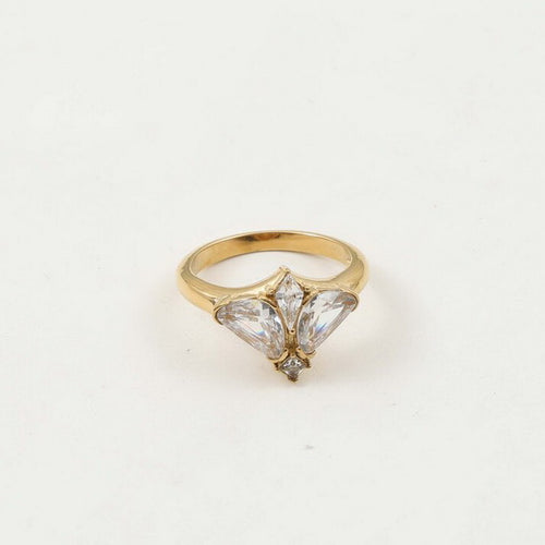 18K gold stainless steel ring set with zirconium petals