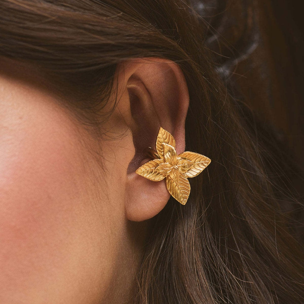 Golden copper flower ear clips
