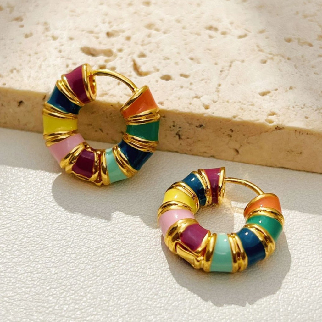 Colored enamel drop oil round earring